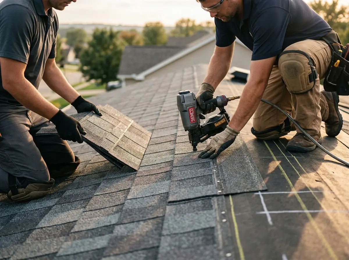 Professional roofer working on a residential roof in South St. Paul